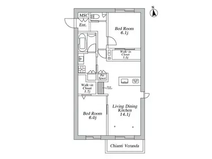 JUMEAUX 南館(2LDK/2階)の間取り写真