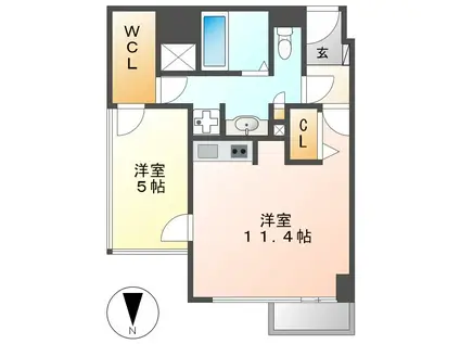 ミュプレ矢場町(1LDK/11階)の間取り写真