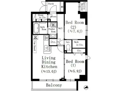 ラフィーヴィル清澄白河ウエスト(1SLDK/2階)の間取り写真