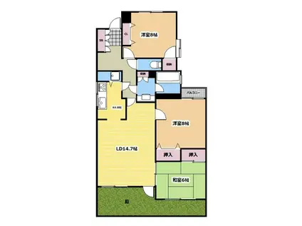 パルナス岳見町(3LDK/1階)の間取り写真