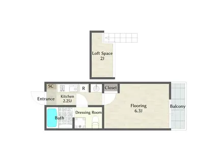 アメリカンリバティー白鷺(1K/2階)の間取り写真