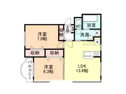 ミューM&U(2LDK/1階)の間取り写真