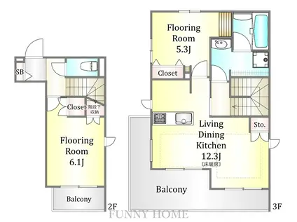 下馬5丁目メゾン(2LDK/2階)の間取り写真