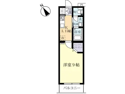 ウイングパークみどりの(1K/4階)の間取り写真