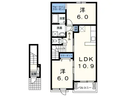 フレスクーラ蟻ヶ崎(2LDK/2階)の間取り写真