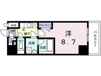 広尾ビューヒルズ(1K/9階)の間取り写真