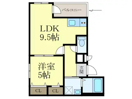フジパレス中之島ウエスト(1LDK/1階)の間取り写真