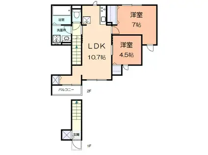 ヒュッゲ(2LDK/2階)の間取り写真
