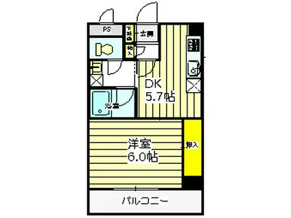 アイランドマンション(1DK/2階)の間取り写真