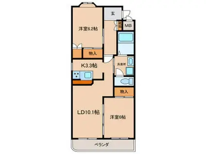 グランドヒルズ神の倉(2LDK/1階)の間取り写真