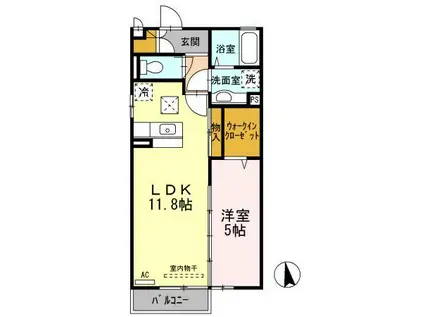 マーサ・II B棟(1LDK/1階)の間取り写真