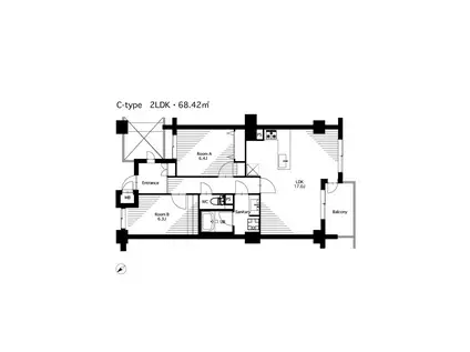カスタネア栗平(2LDK/4階)の間取り写真