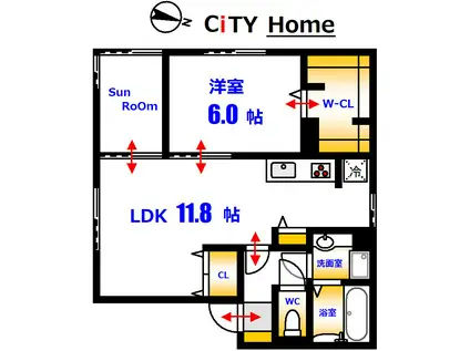 セジュールリブネ(1SLDK/2階)の間取り写真