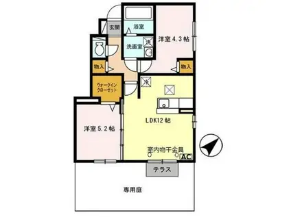 クローバーシャトレ(2LDK/1階)の間取り写真