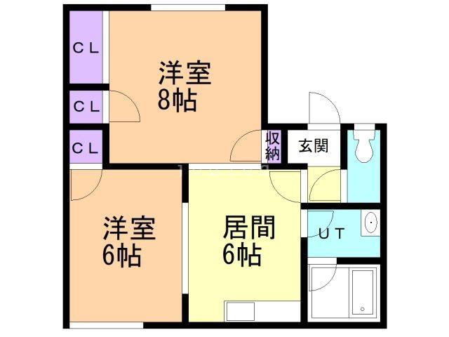 プライムヒルズB棟(2DK/2階)の間取り写真