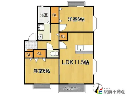 メロディハイツ飯倉(2LDK/2階)の間取り写真