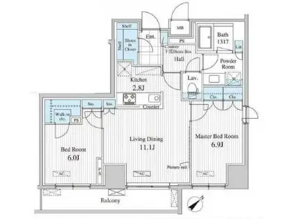 セリオ落合東中野(2LDK/7階)の間取り写真
