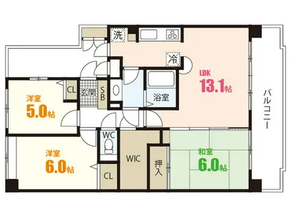 ダイアパレスリバーコート古市(3LDK/4階)の間取り写真