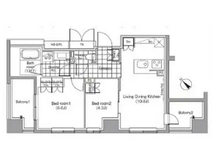 パークハビオ赤坂(2LDK/7階)の間取り写真