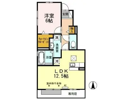 コンフィアンスーフェールB(1LDK/1階)の間取り写真