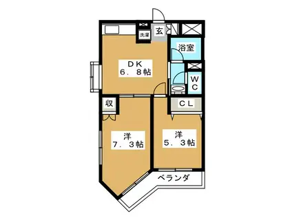 スカイパレス東中野B棟(2DK/4階)の間取り写真