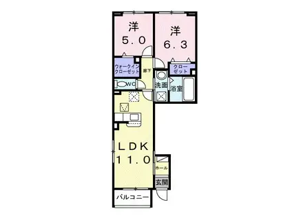 長田3丁目アパートA(2LDK/1階)の間取り写真