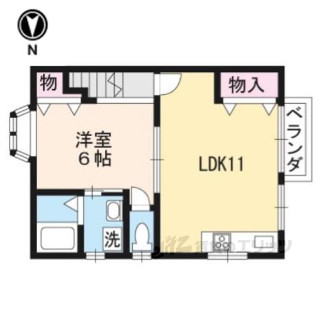 ＪＲ山陰本線 太秦駅(ＪＲ) 徒歩7分 2階建 築20年(1LDK/2階)の間取り写真