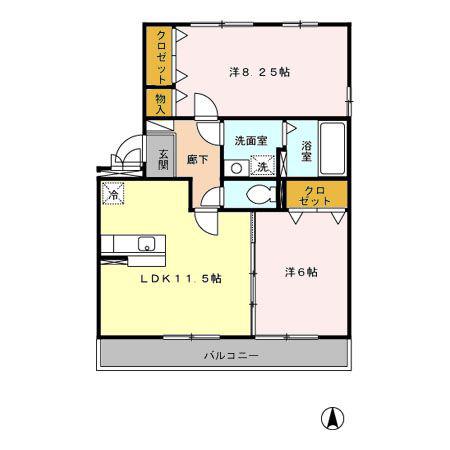 ウィスタリア(2LDK/3階)の間取り写真
