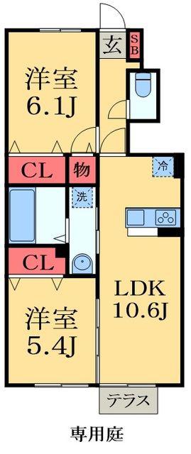 サウスヒルズ3(2LDK/1階)の間取り写真