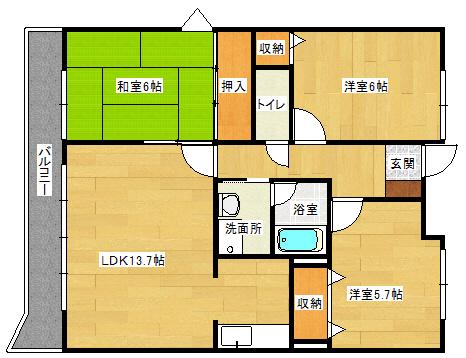 クレール安芸(3LDK/4階)の間取り写真