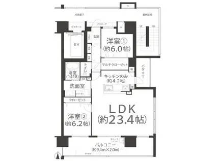 アルファステイツ奉還町(2LDK/7階)の間取り写真