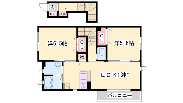 アーバンのざとCENTER(2LDK/2階)の間取り写真