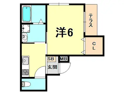 ロータスコート3(1K/1階)の間取り写真