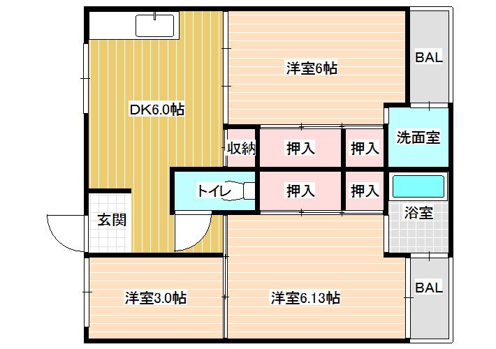 ビレッジハウス見瀬 1号棟(3DK/2階)の間取り写真