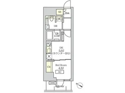 コスモグラシア新宿西早稲田(1DK/2階)の間取り写真