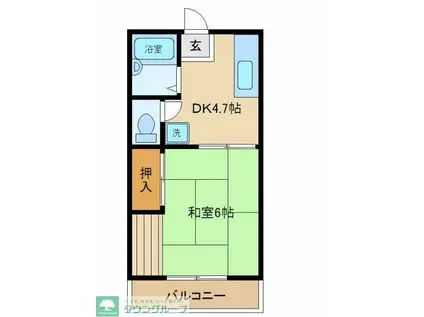 ブルーベルハウスA(1DK/2階)の間取り写真