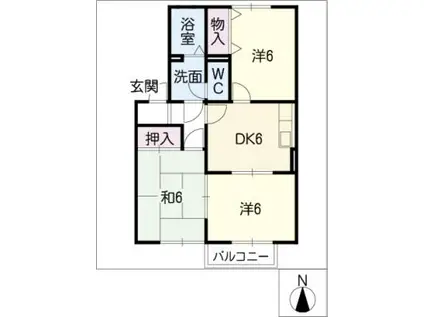 イーストPLAZA B(3DK/2階)の間取り写真