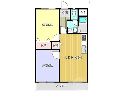 竹之西コーポラス(2LDK/1階)の間取り写真