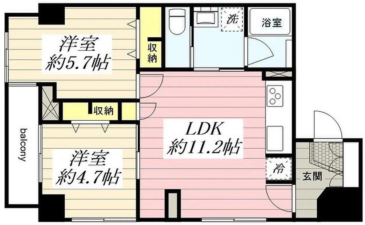 ミリアレジデンス上池袋(2LDK/2階)の間取り写真