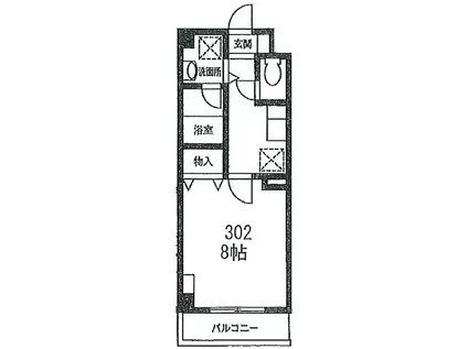 ヒルサイドテラス・ウエスタ 2/26退 手割引  ゴミ置駐輪有(1K/3階)の間取り写真