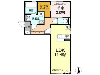ノーブル スクエア B(1LDK/2階)の間取り写真