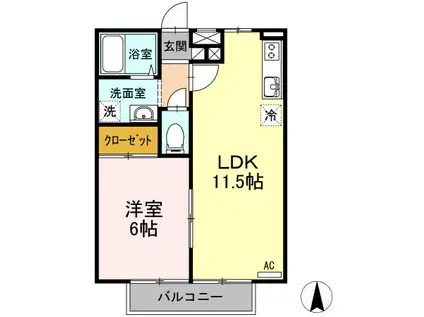 ウェスティンハウス(1LDK/2階)の間取り写真