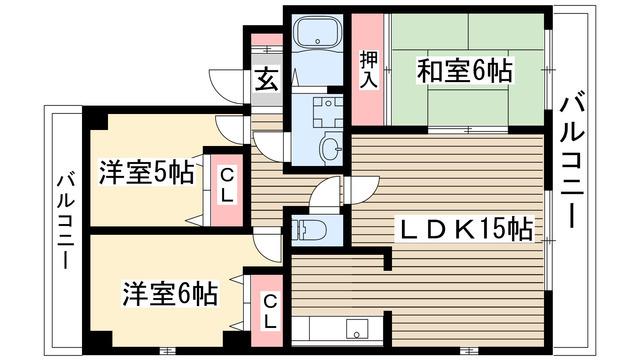 サンカーフII(3LDK/1階)の間取り写真