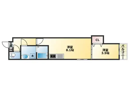 グランバシフィック平野スクエア(1LDK/1階)の間取り写真