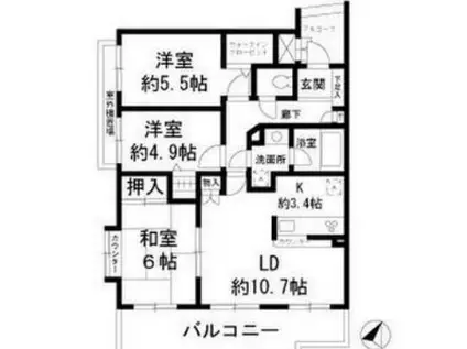 ファミールシティ武蔵関II番館(3LDK/2階)の間取り写真