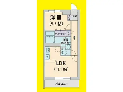 ヴィオレット湘南(1LDK/3階)の間取り写真