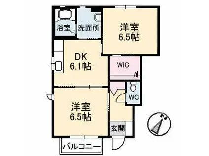 フェリスA棟(2DK/1階)の間取り写真