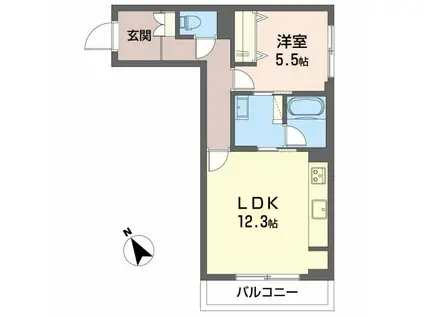 ツヴェルフII(1LDK/2階)の間取り写真