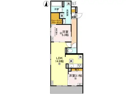 クラシスト三津屋南(2LDK/1階)の間取り写真