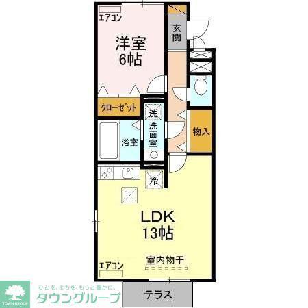 リビングタウン登戸(1LDK/1階)の間取り写真
